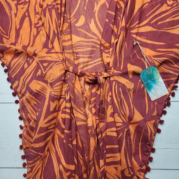 True Destinations Floral Printed Belted Maxi Cover Up Swim Beach Orange Medium - Picture 6 of 9